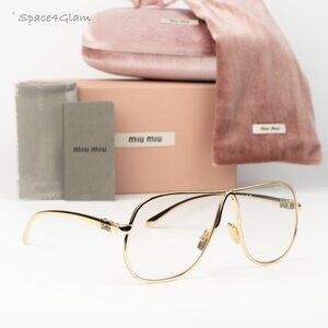 Miu Miu Women Eyeglasses Gold Blue Light Block Pilot MUA56S 5AK08N NEW AUTHENTIC